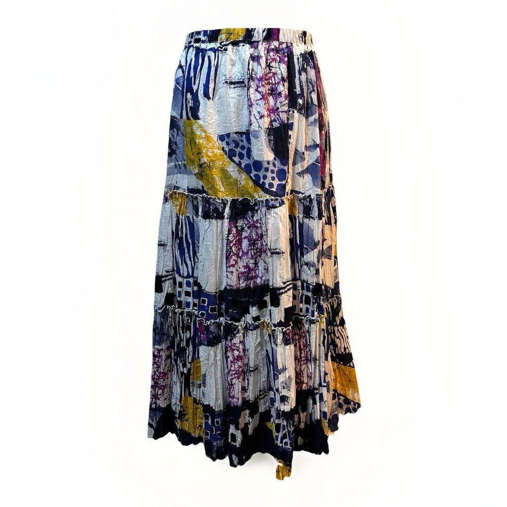 Peter Nygard Midi Skirt Multicolor Tiered Ruffle, Size M, Elastic Waist Artsy - Picture 2 of 6